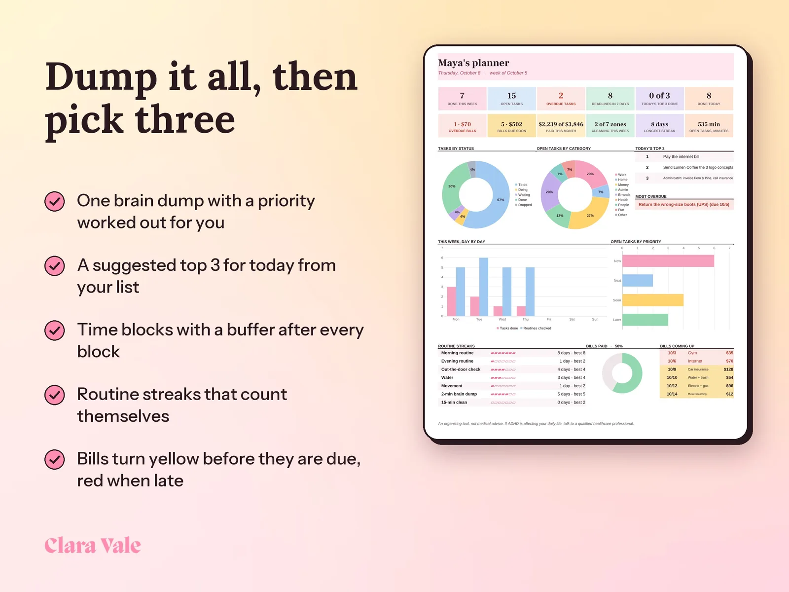 ADHD Life Planner & Daily Task Tracker: Dump it all, then pick three