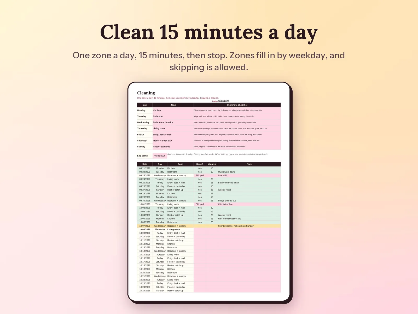 ADHD Life Planner & Daily Task Tracker: Clean 15 minutes a day