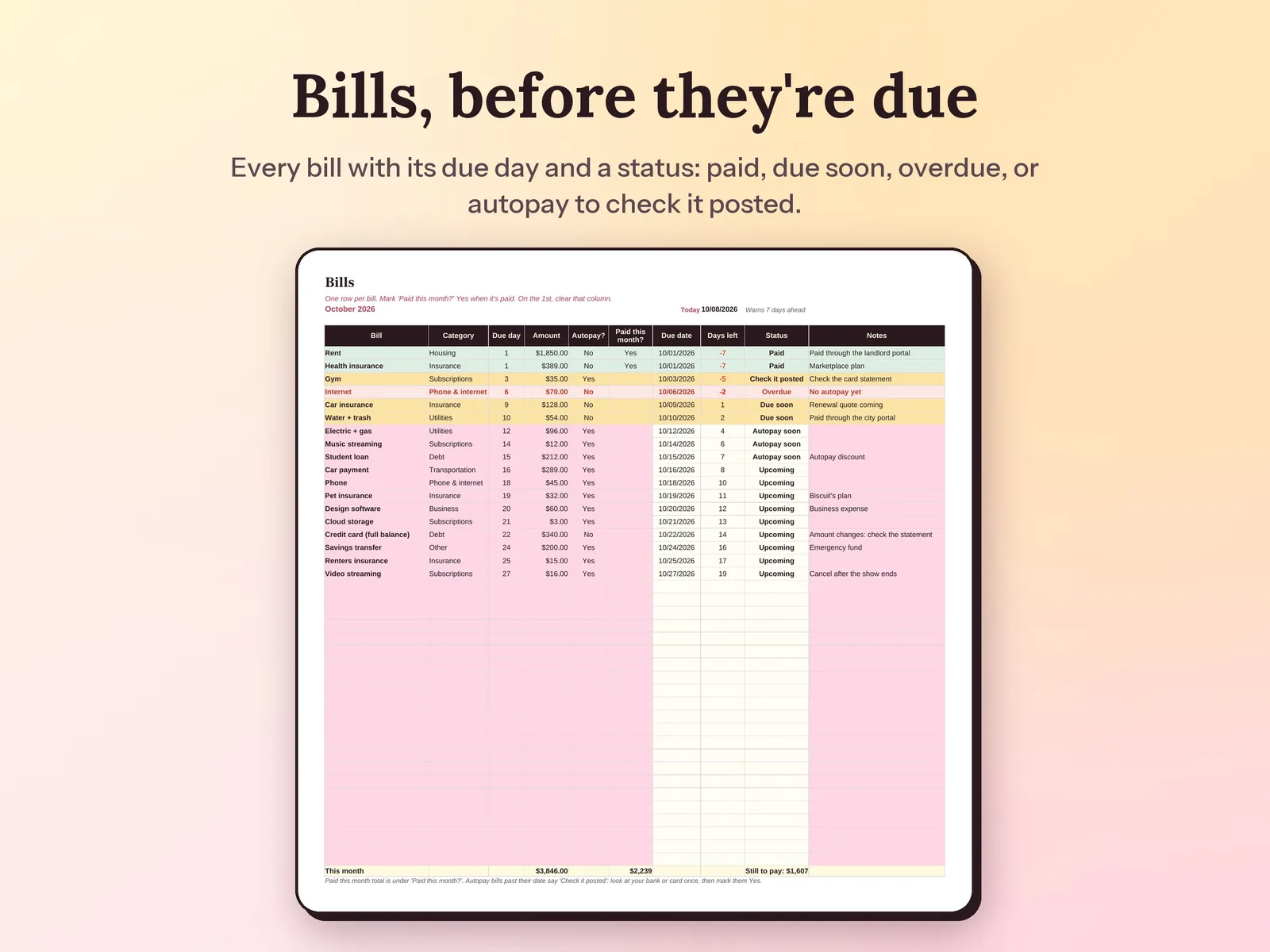 ADHD Life Planner & Daily Task Tracker: Bills, before they're due