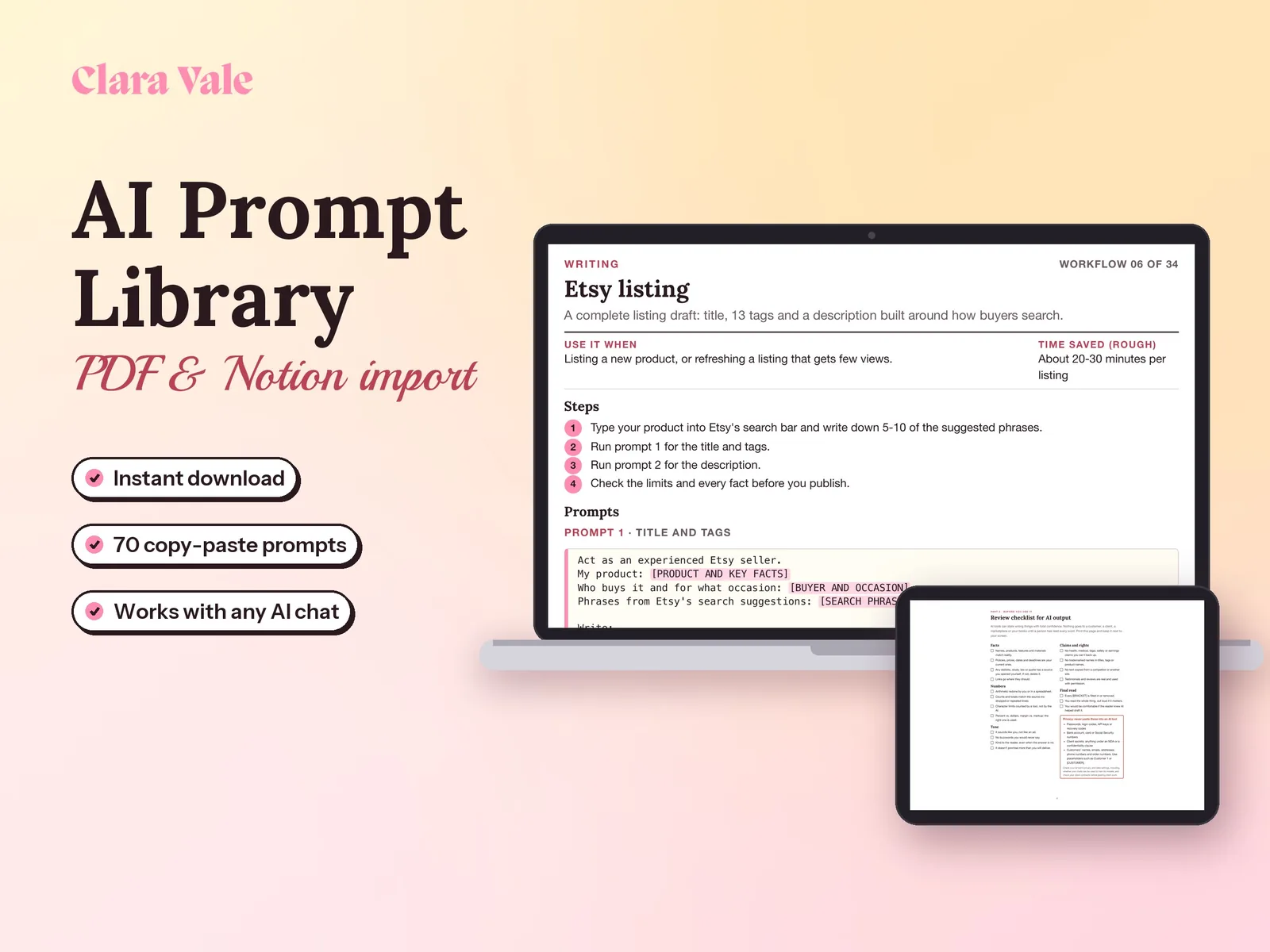 AI Prompt Library & Small Business Workflows: shown on a laptop and a tablet