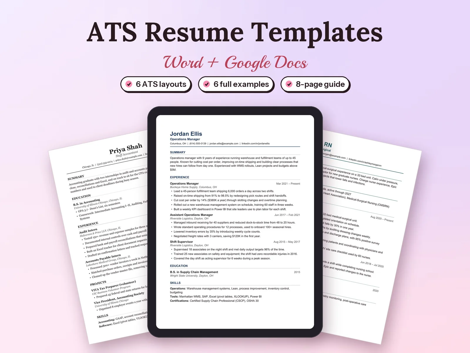 ATS Resume Templates for Word and Google Docs: printed pages and a tablet