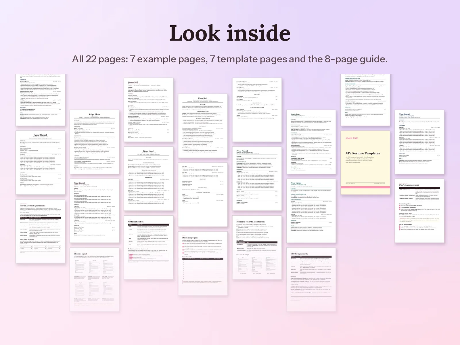 ATS Resume Templates for Word and Google Docs: All 22 pages: 7 example pages, 7 template pages and the 8-page guide