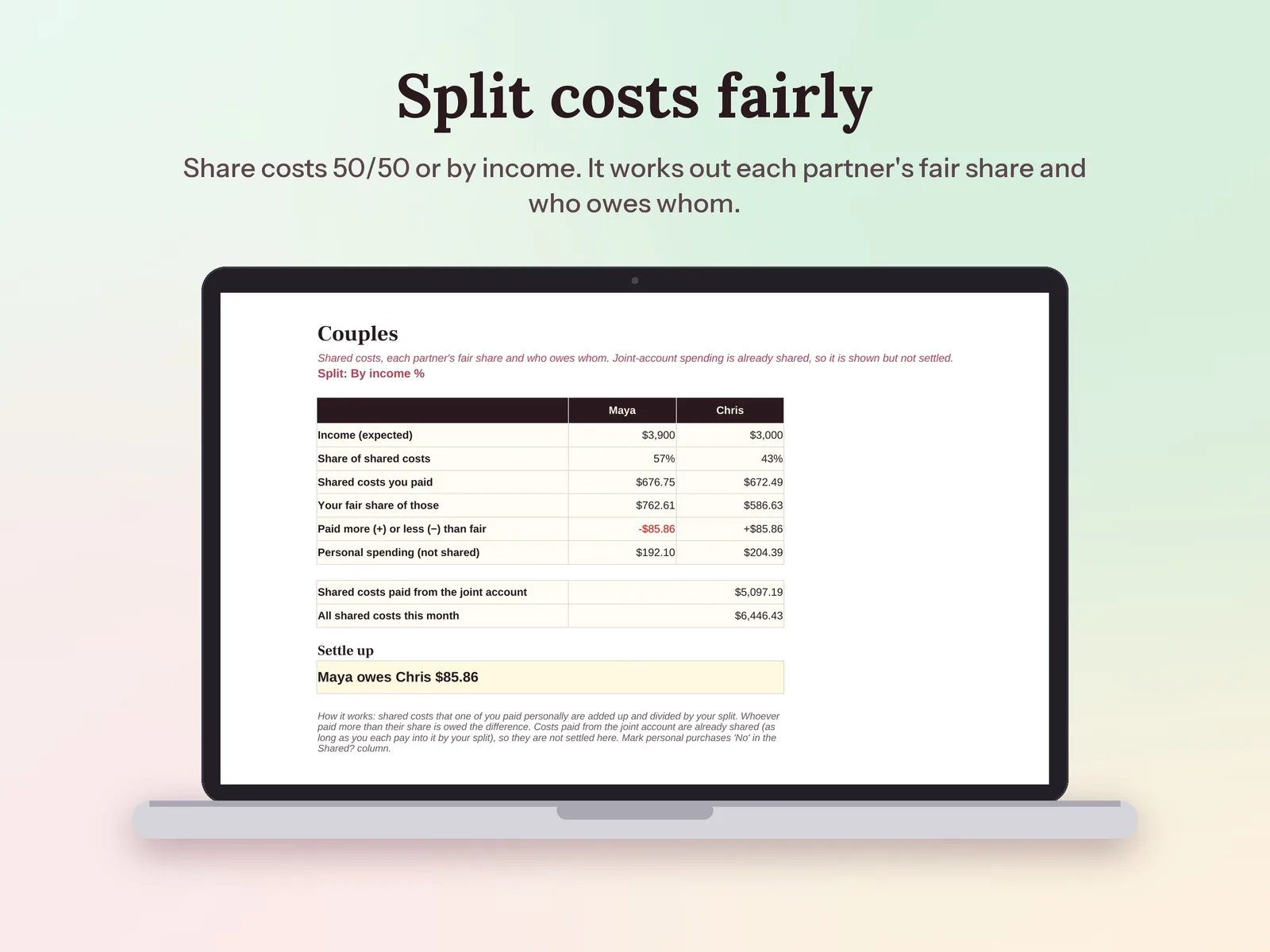 Google Sheets Budget Template & Spending Tracker: Split costs fairly