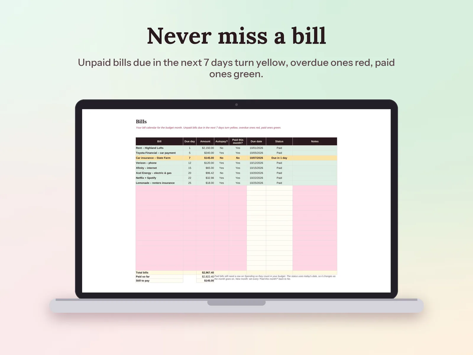 Google Sheets Budget Template & Spending Tracker: Never miss a bill
