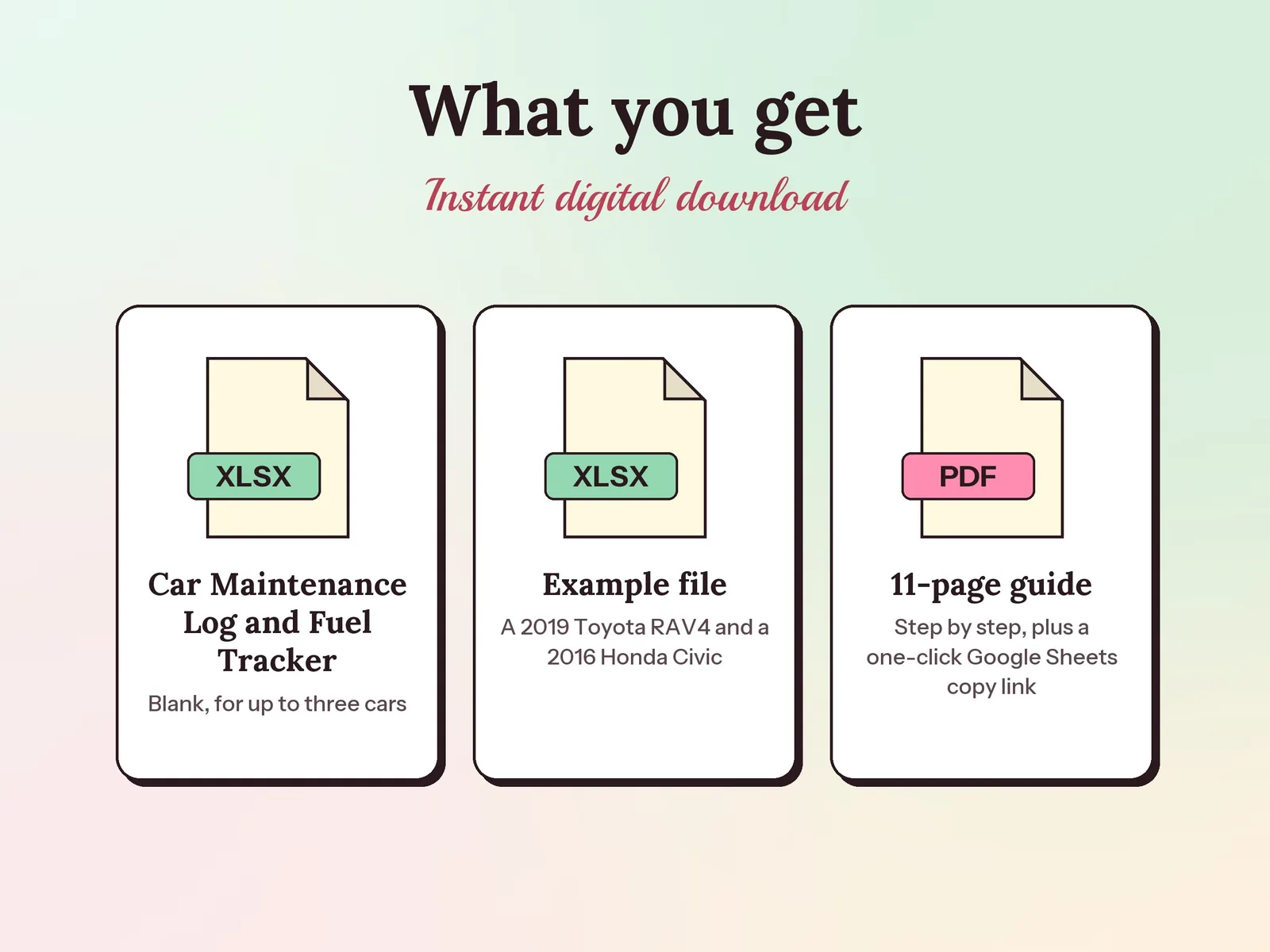 Car Maintenance Log & Fuel Tracker: what you get in the download