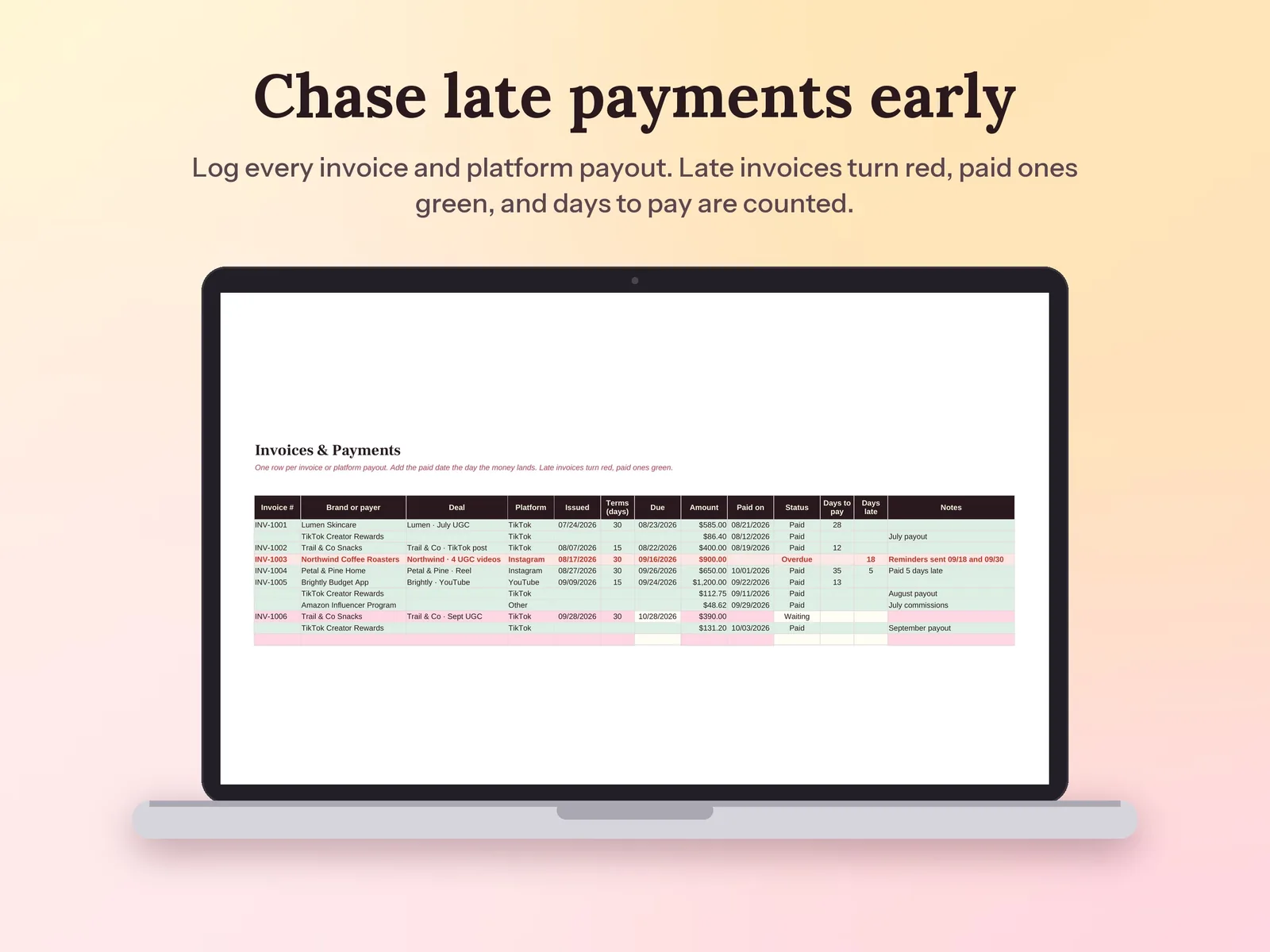 Content Creator Planner & Brand Deal Tracker: Chase late payments early