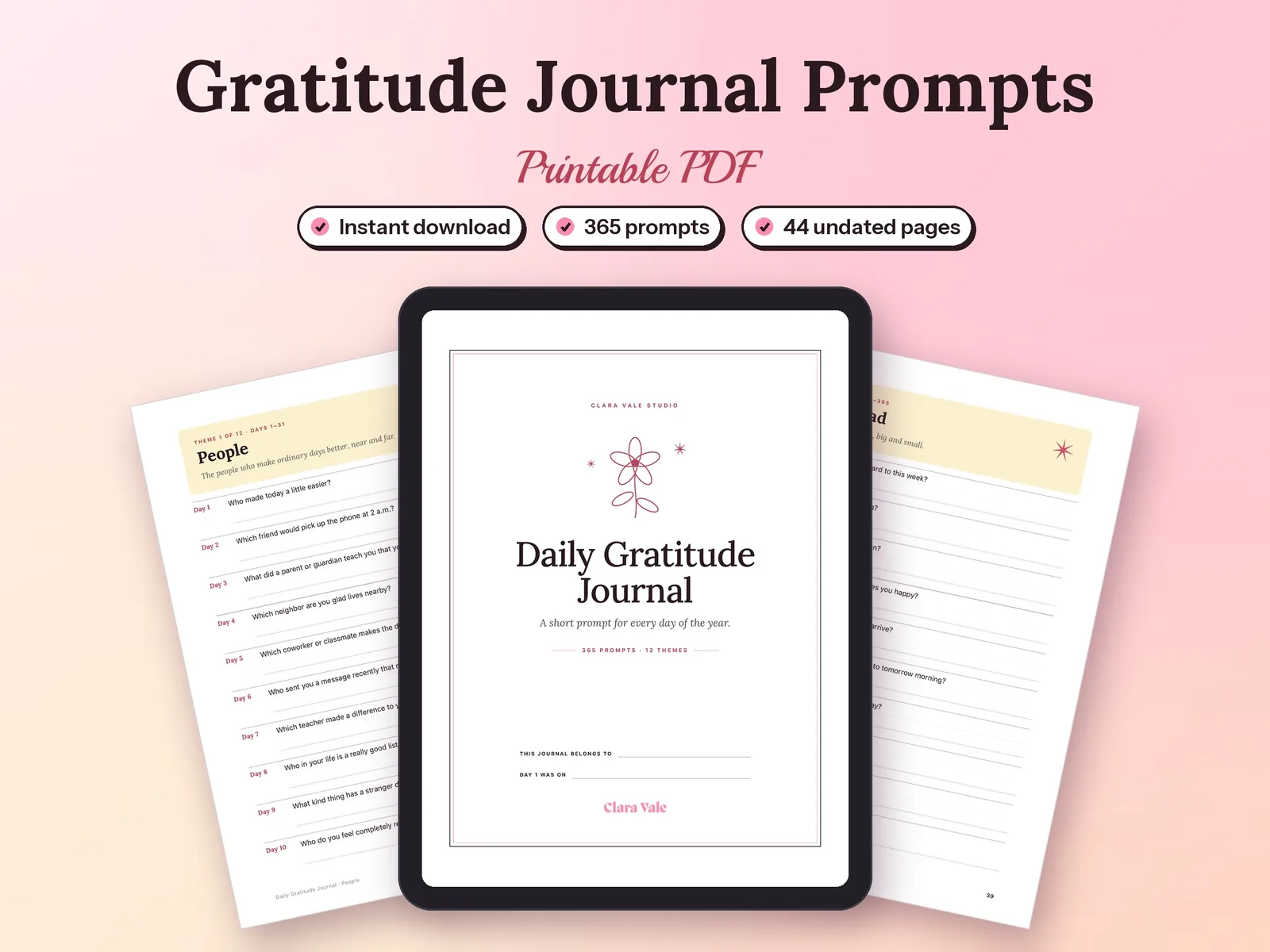 Gratitude Journal Prompts & Daily Journal: printed pages and a tablet