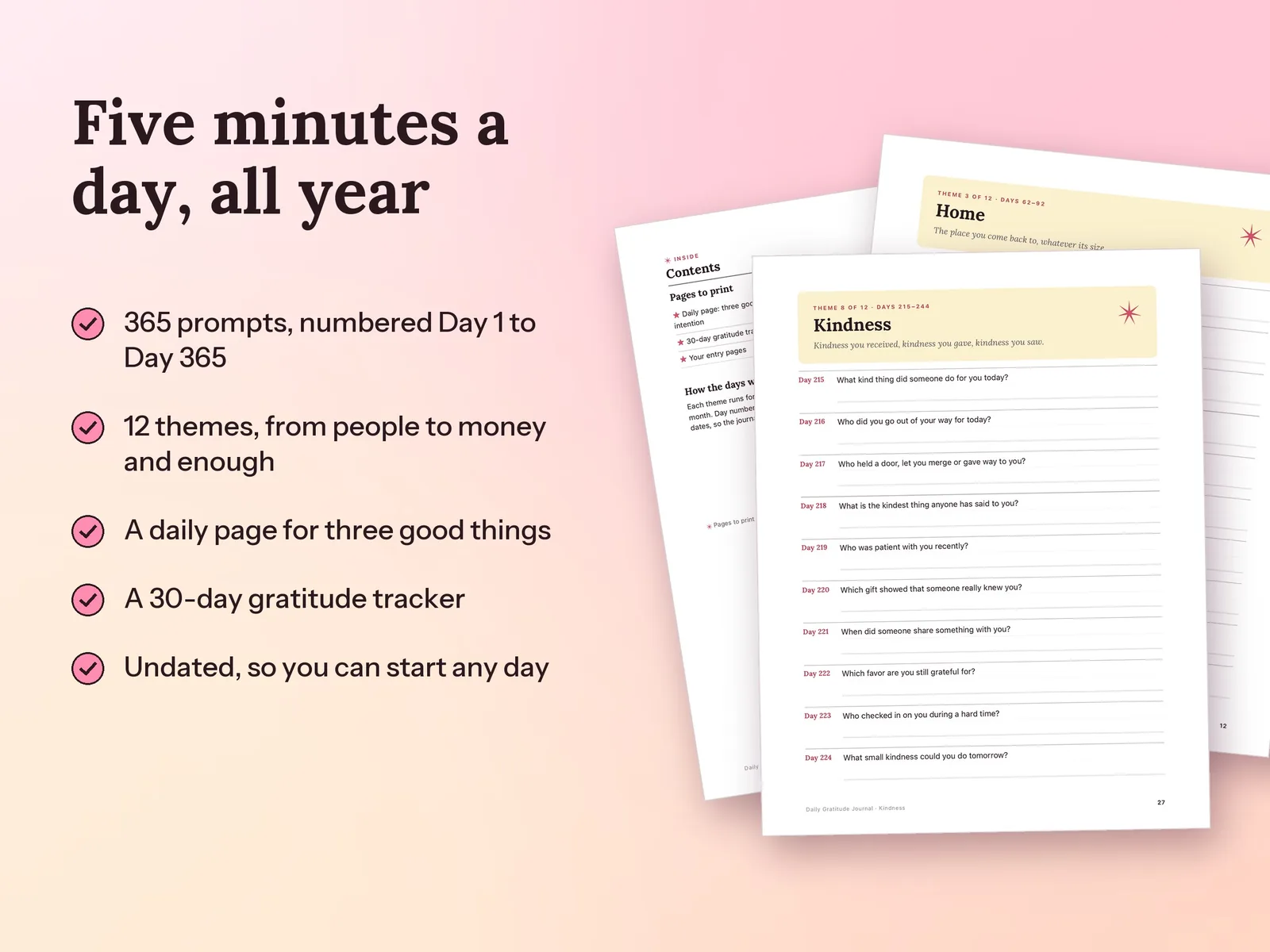 Gratitude Journal Prompts & Daily Journal: Five minutes a day, all year