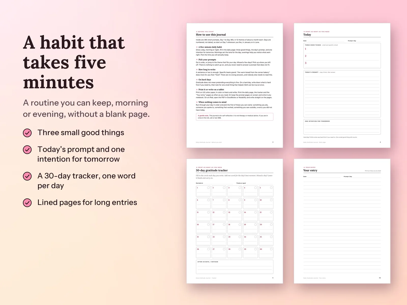 Gratitude Journal Prompts & Daily Journal: A habit that takes five minutes