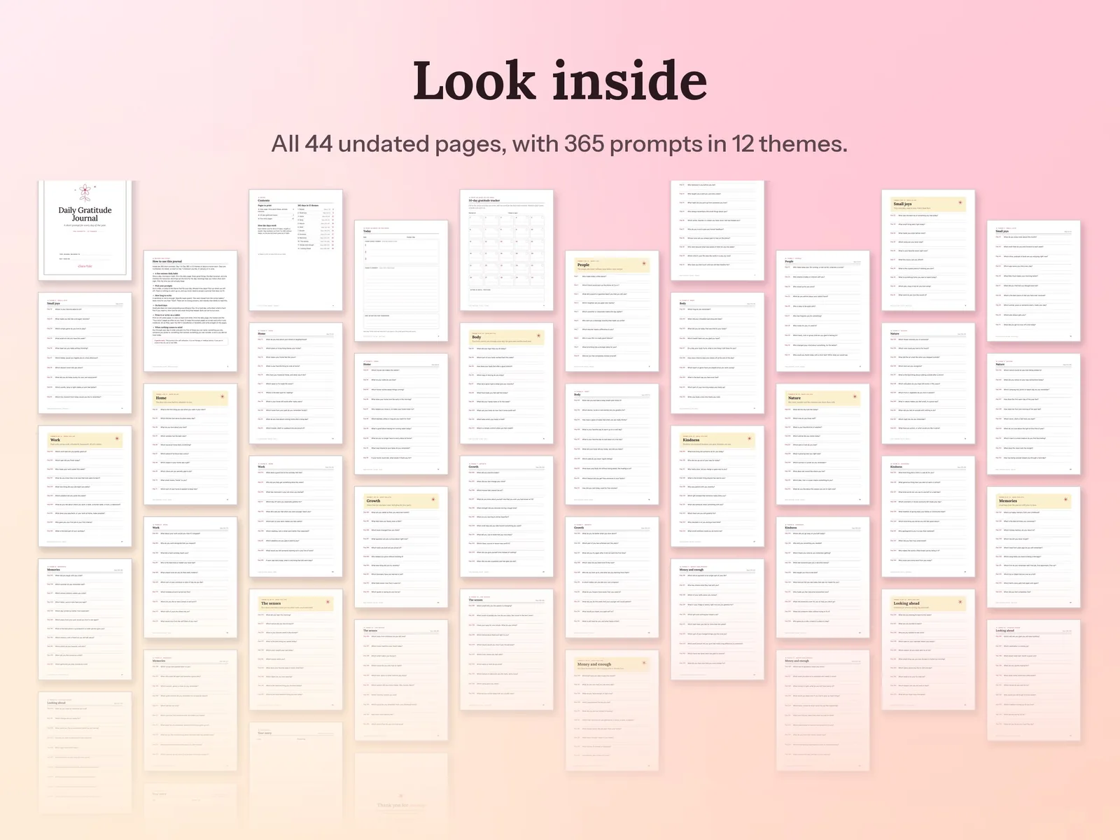Gratitude Journal Prompts & Daily Journal: All 44 undated pages, with 365 prompts in 12 themes
