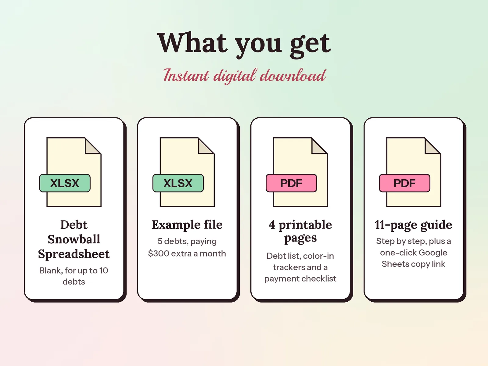 Debt Snowball Spreadsheet & Payoff Planner: what you get in the download