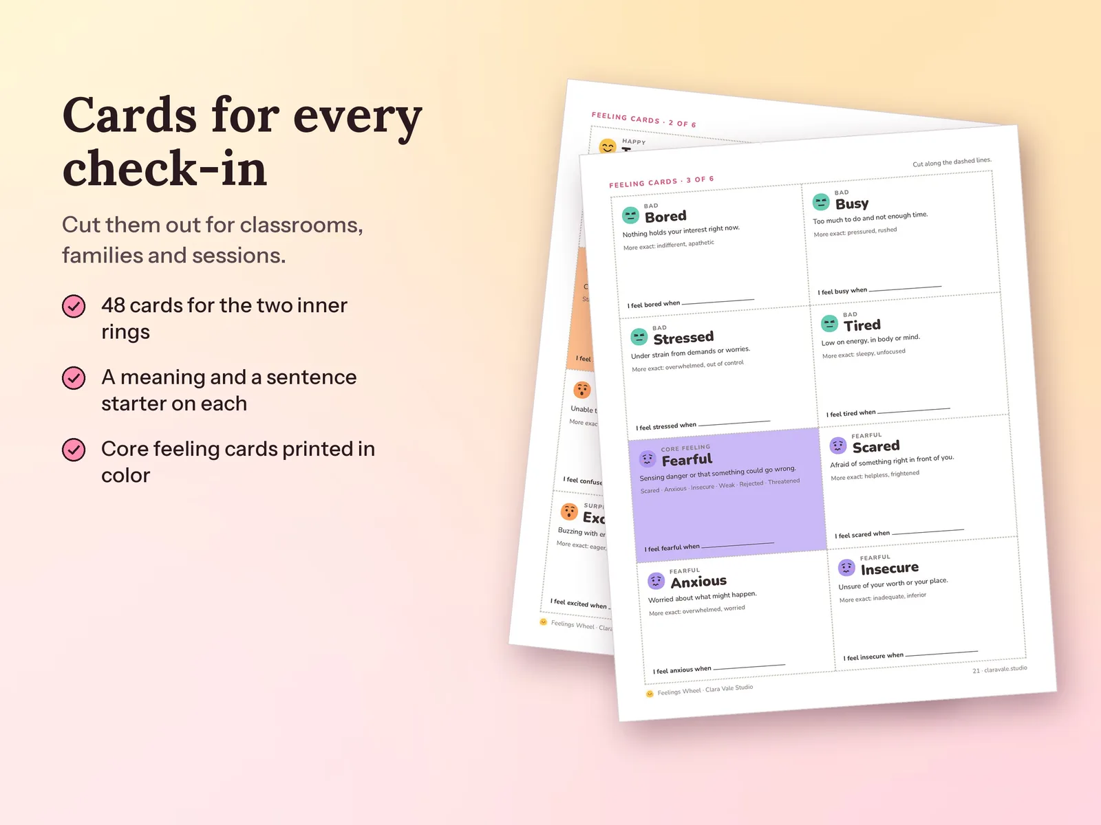 Feelings Wheel Printable Set: Cards for every check-in