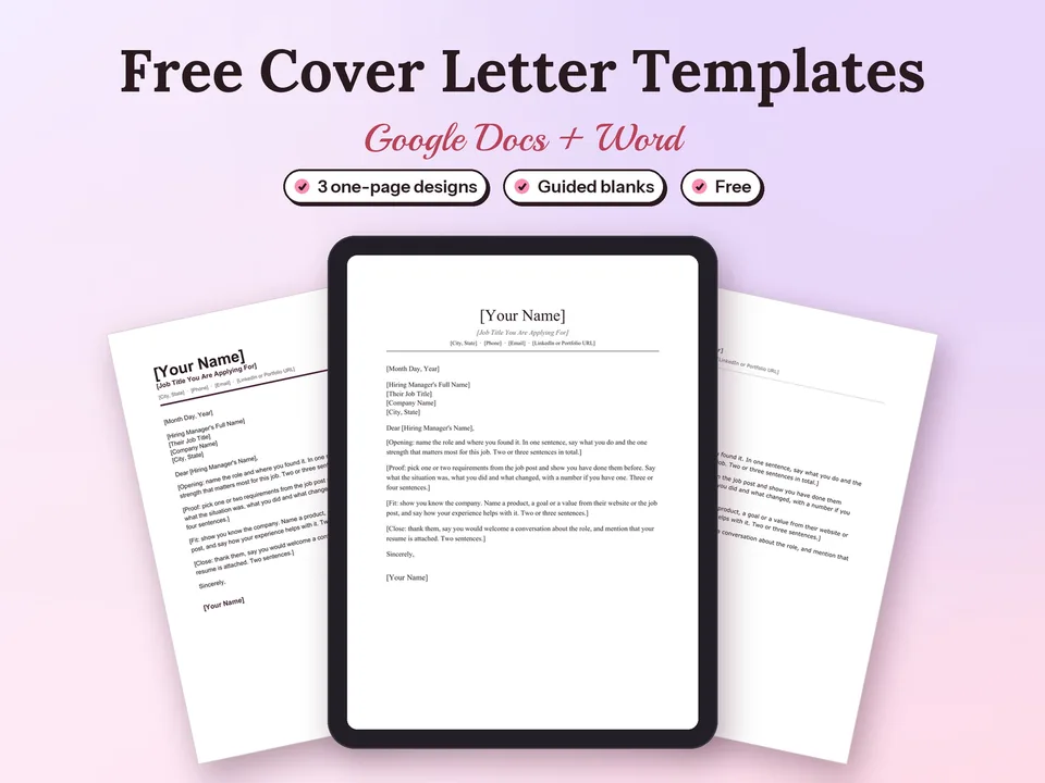Free Cover Letter Templates: printed pages and a tablet