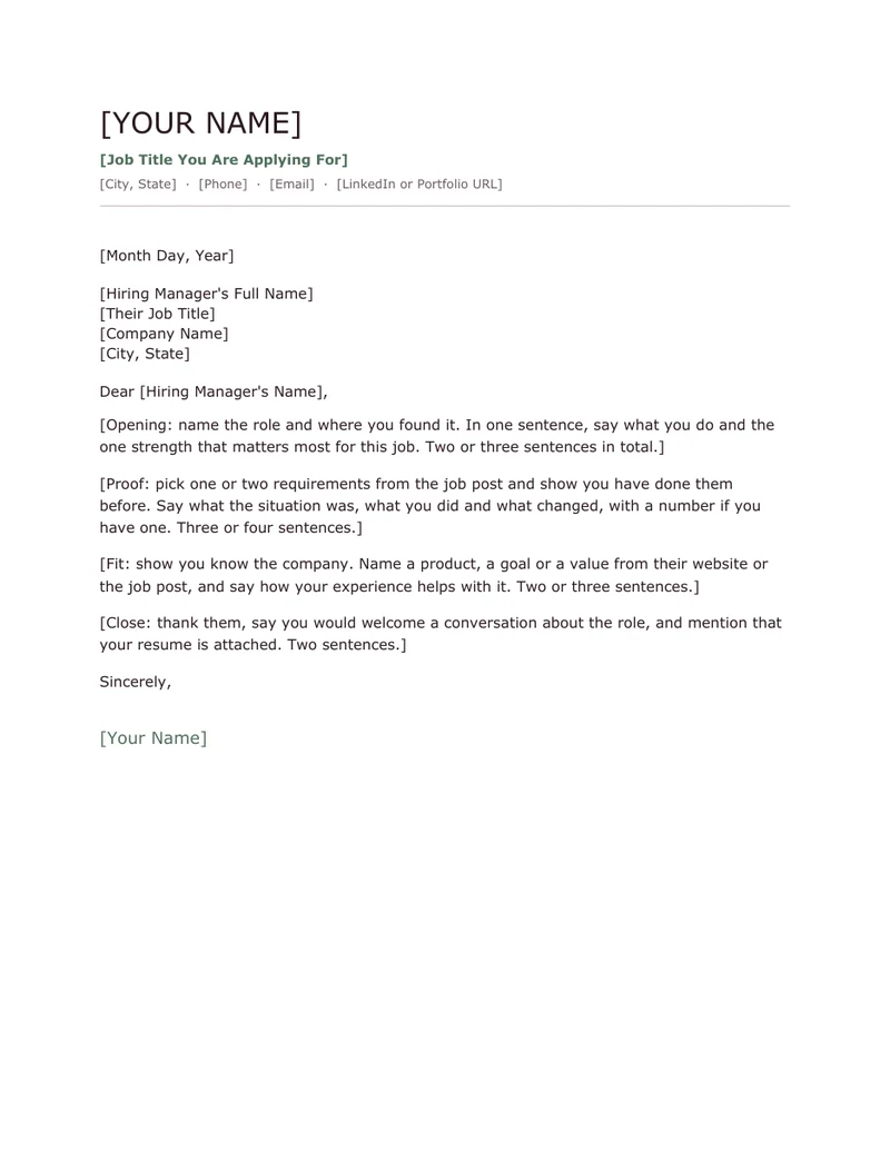 Minimal template, one US Letter page