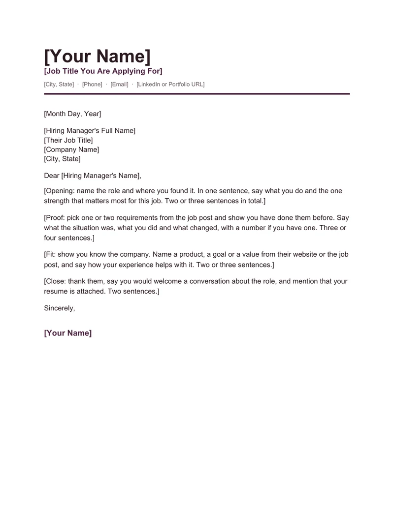 Modern template, one US Letter page