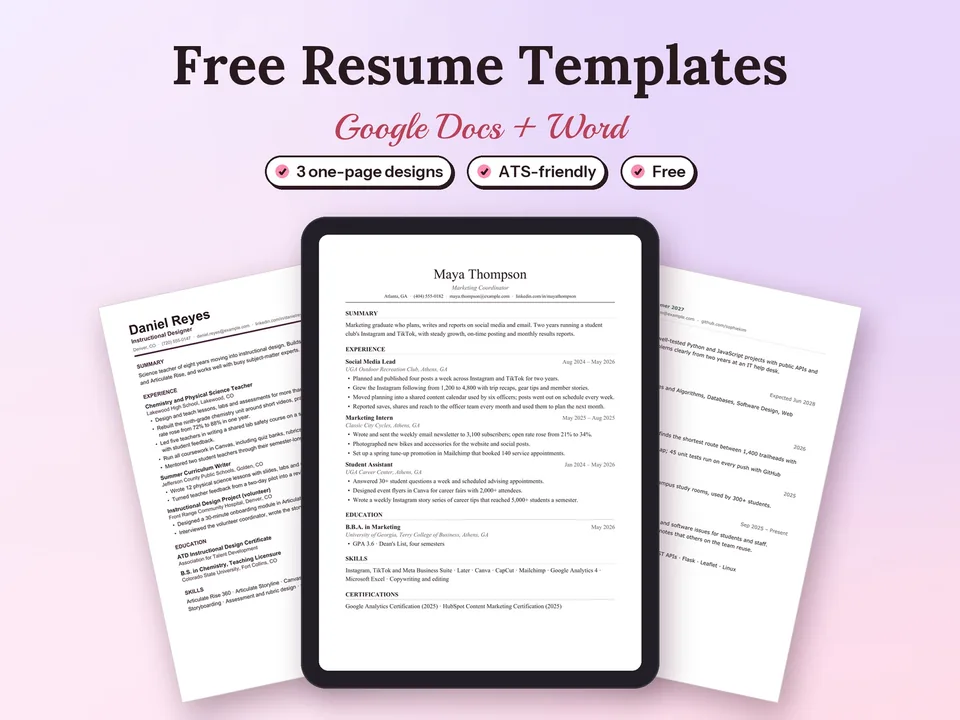Free Resume Templates: printed pages and a tablet