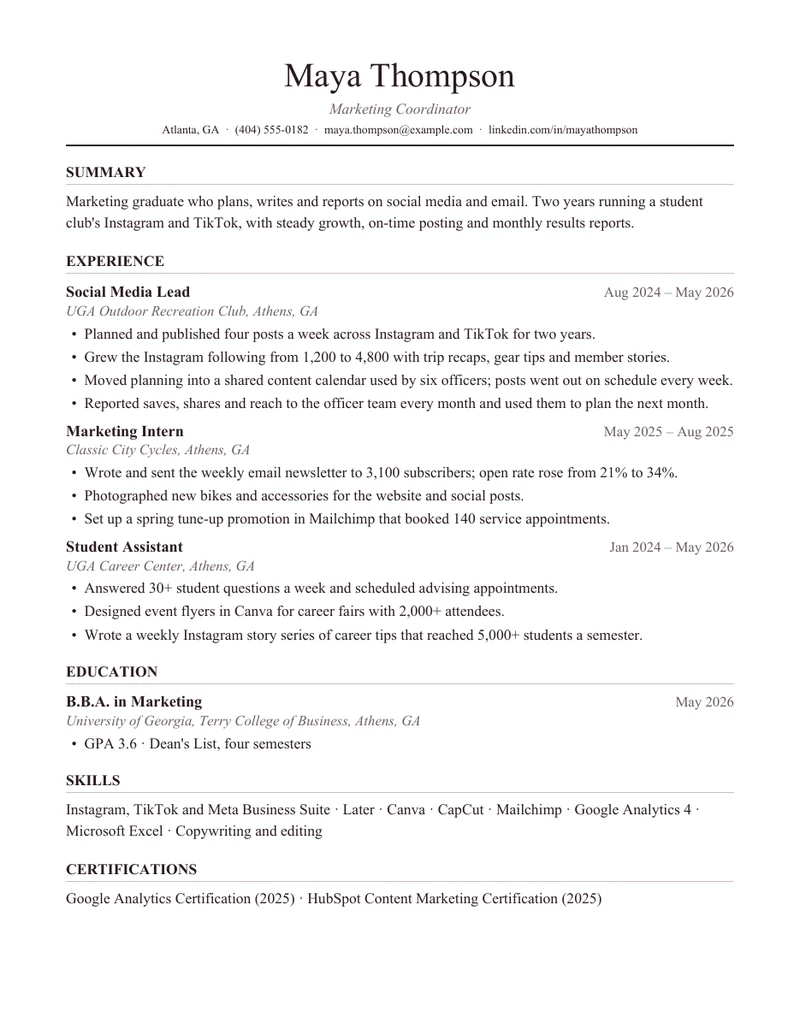 Classic template, one US Letter page