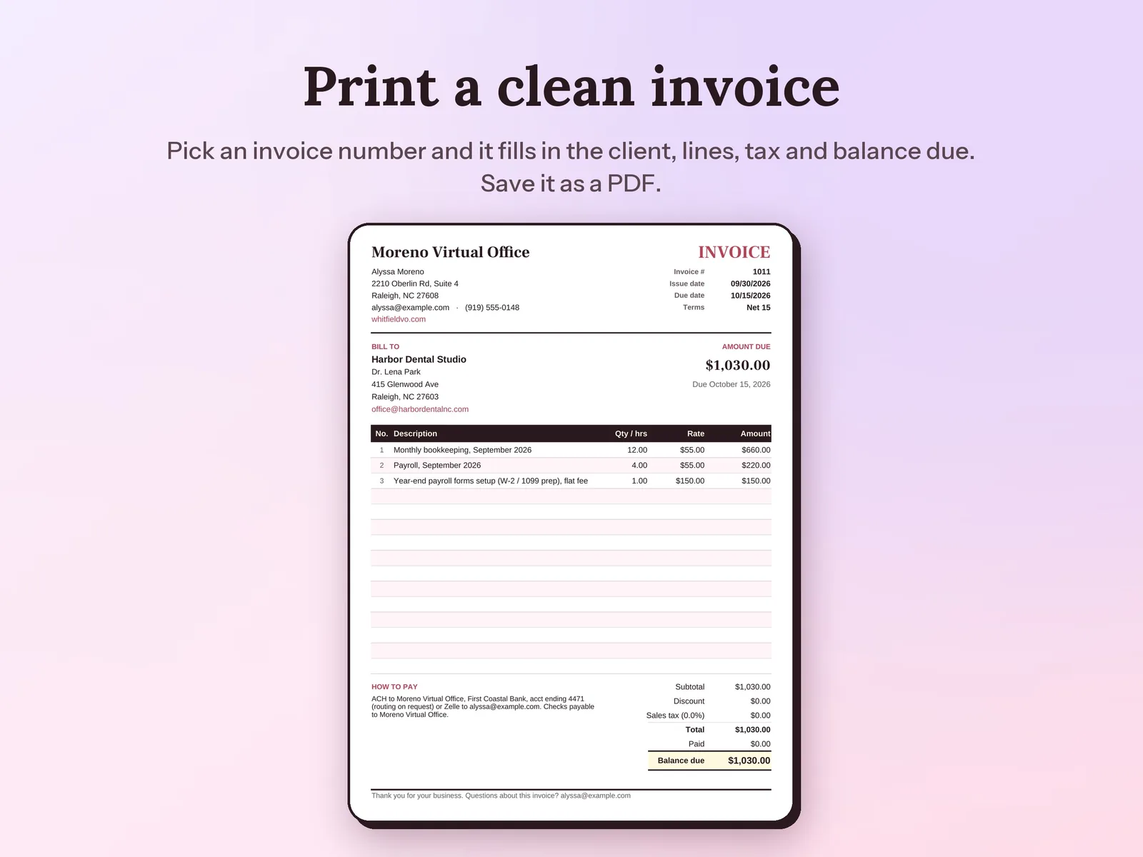 Google Sheets Invoice Template & Client Tracker: Print a clean invoice