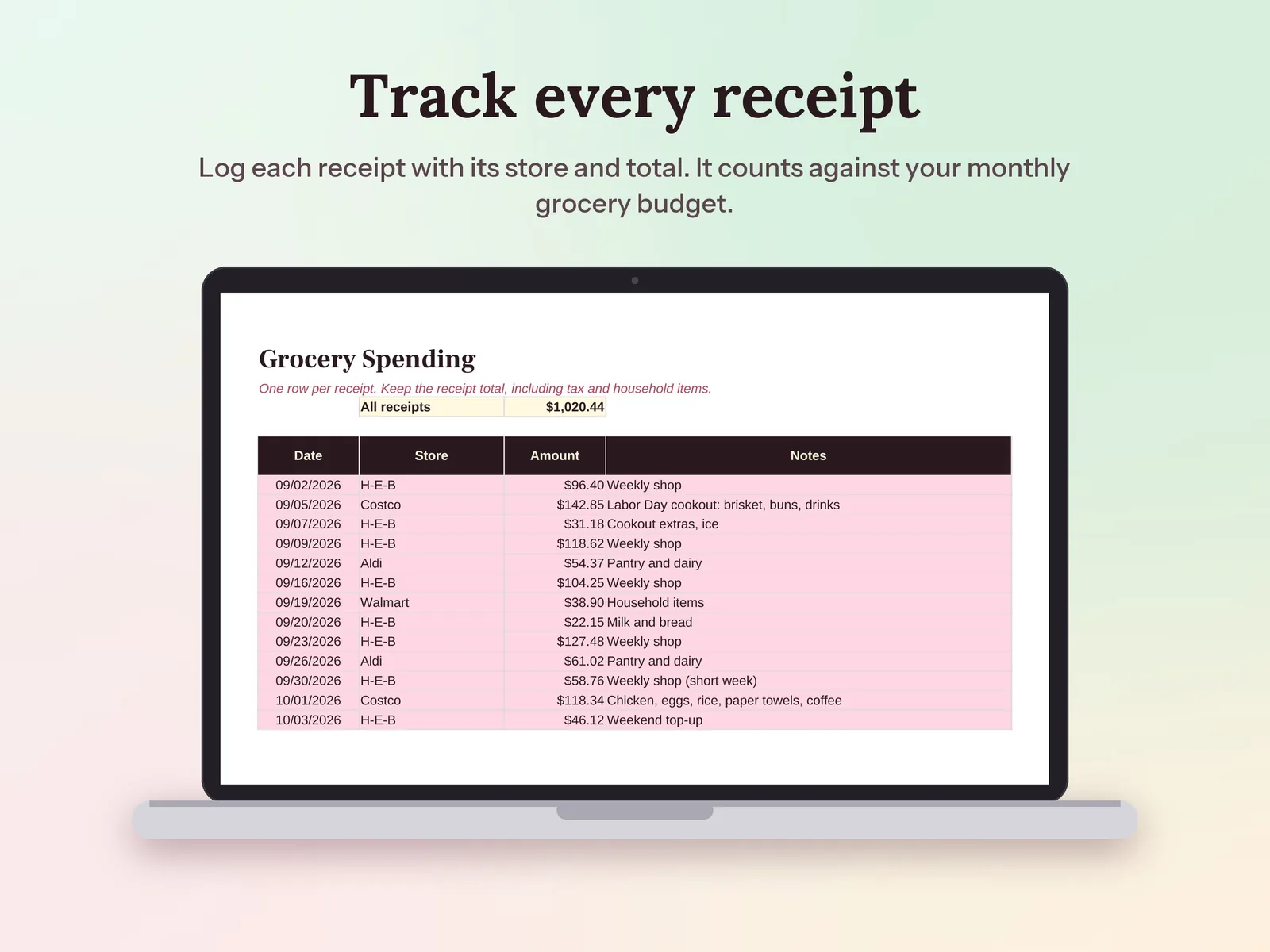 Weekly Meal Planner & Grocery Budget: Track every receipt