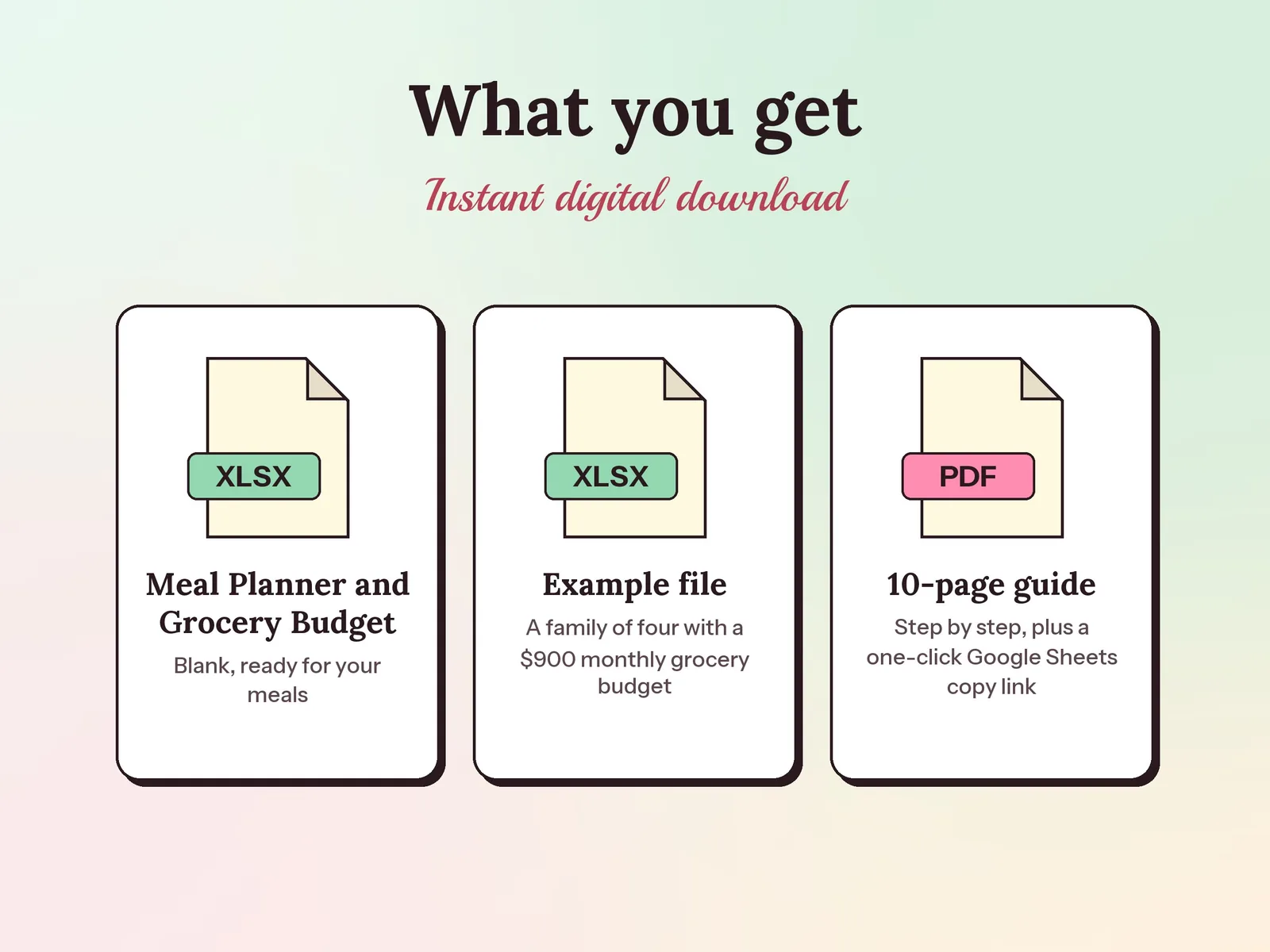 Weekly Meal Planner & Grocery Budget: what you get in the download