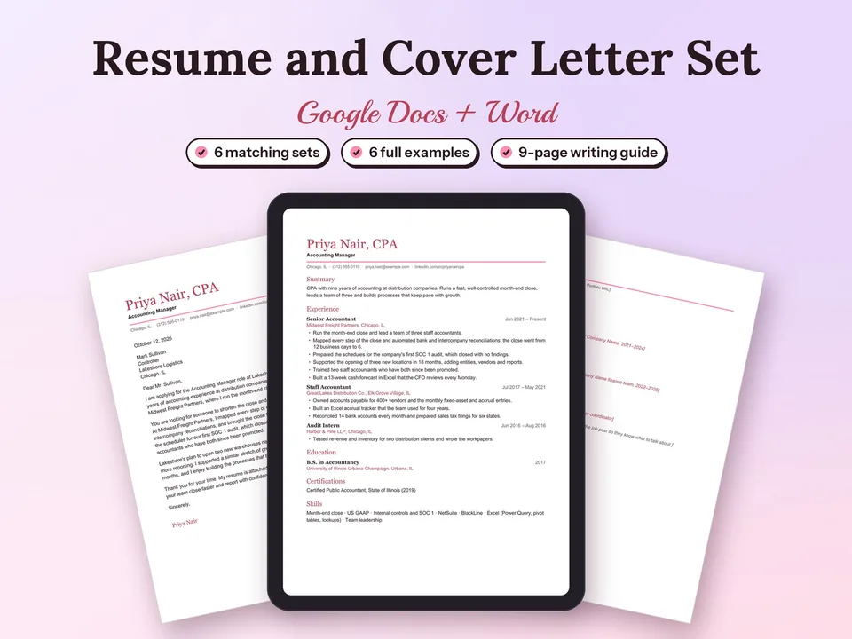 Resume and Cover Letter Templates for Google Docs: printed pages and a tablet