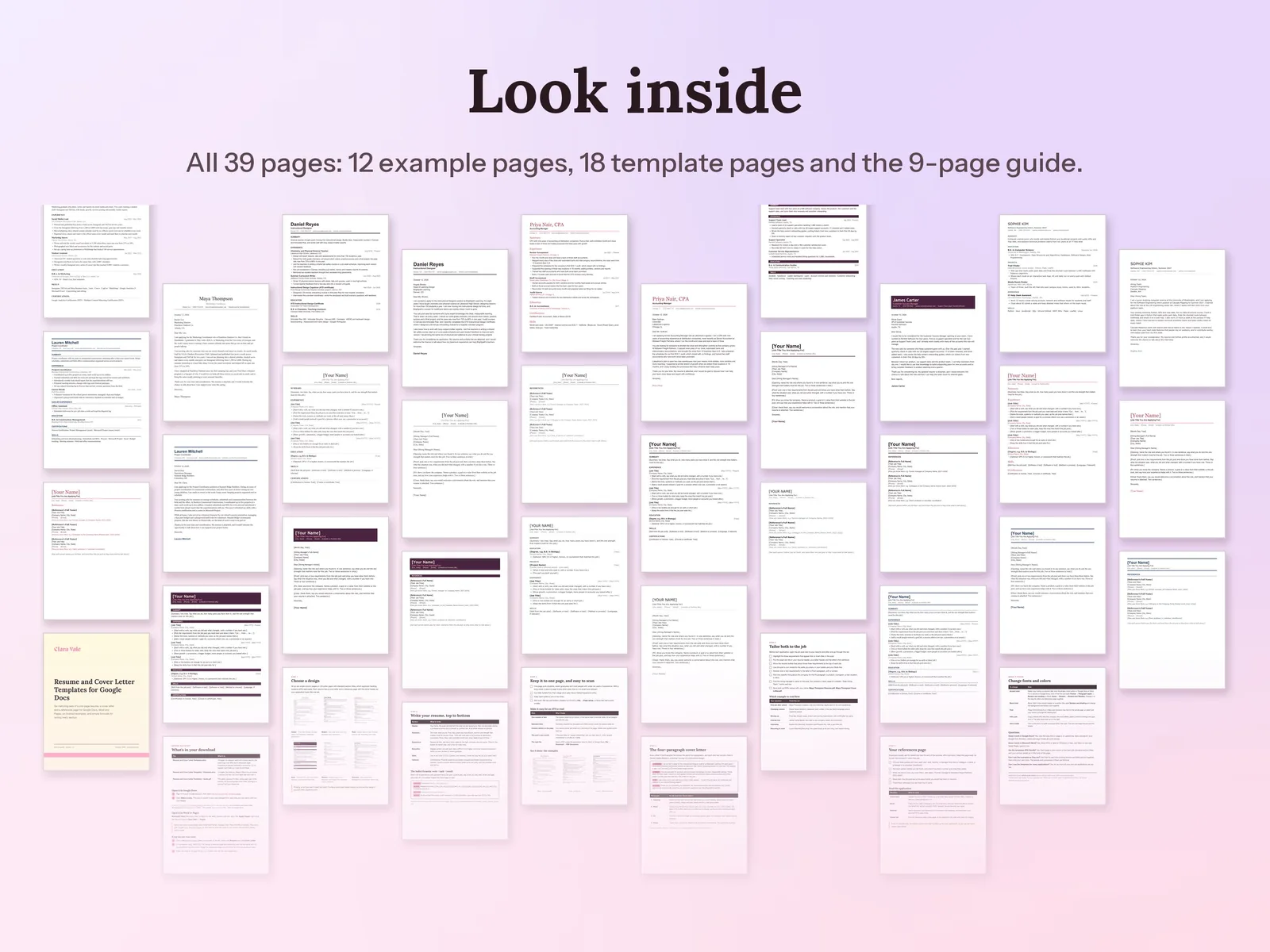 Resume and Cover Letter Templates for Google Docs: All 39 pages: 12 example pages, 18 template pages and the 9-page guide