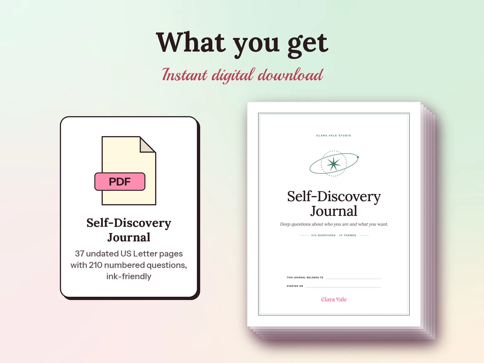Self-Discovery Journal Prompts & Deep Questions: what you get in the download