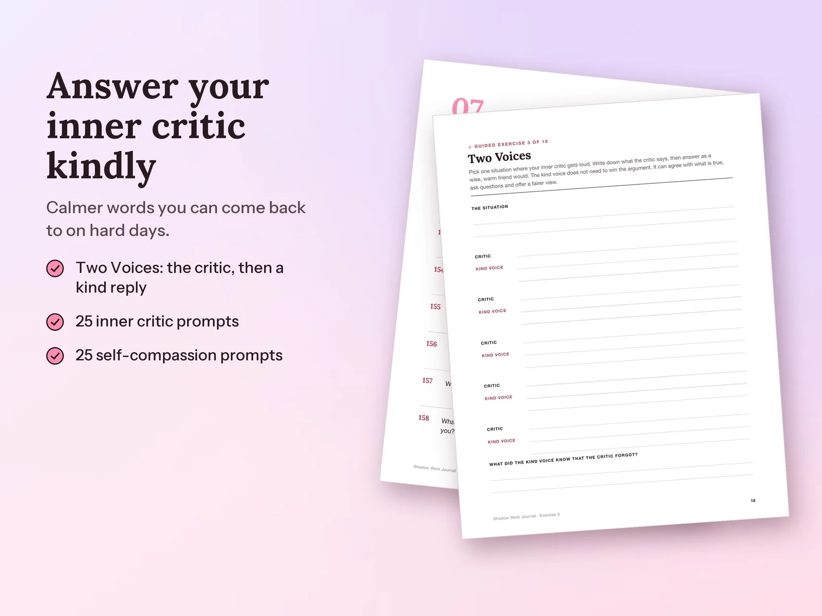 Shadow Work Journal Prompts & Exercises: Answer your inner critic kindly