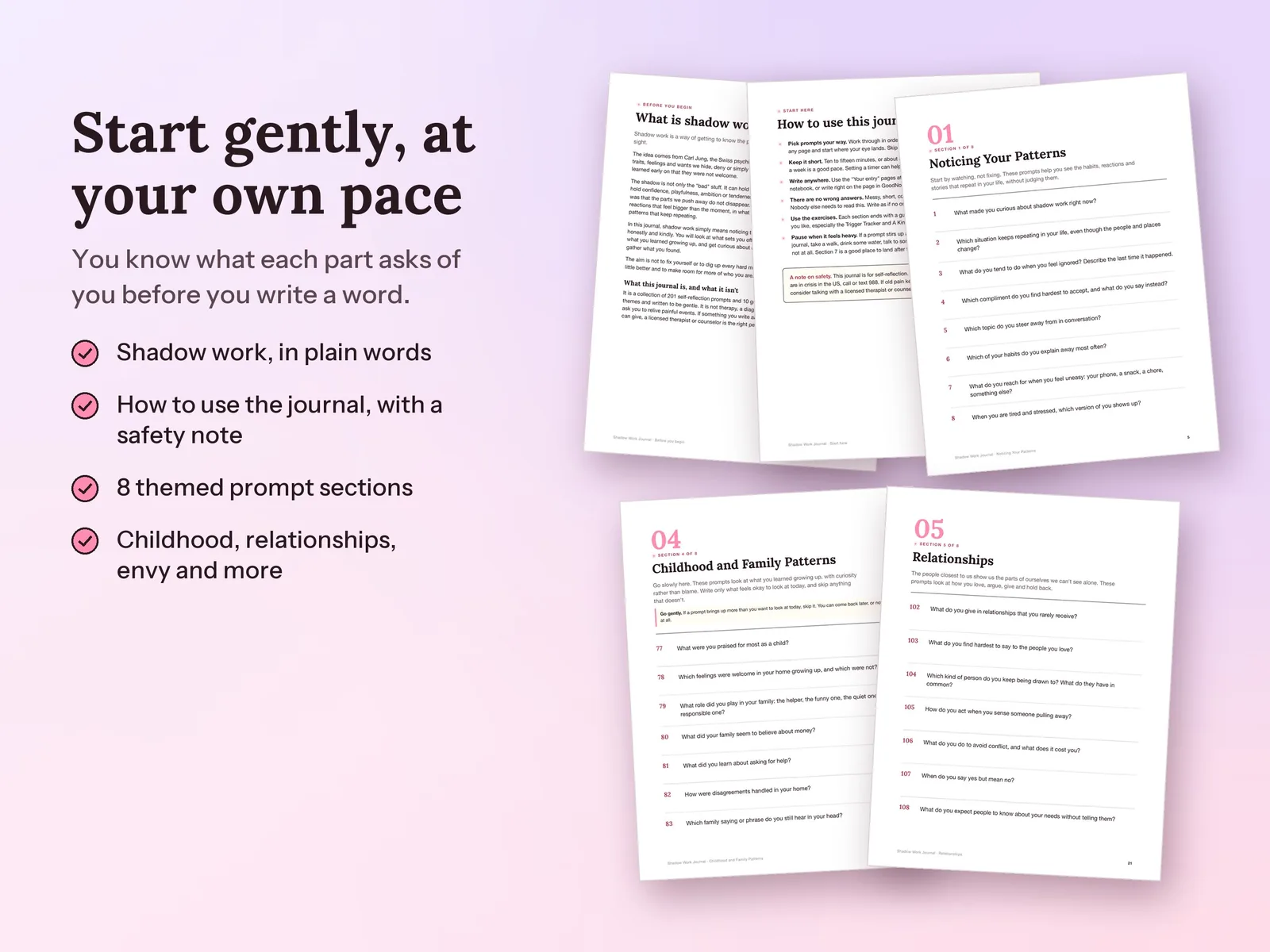 Shadow Work Journal Prompts & Exercises: Start gently, at your own pace