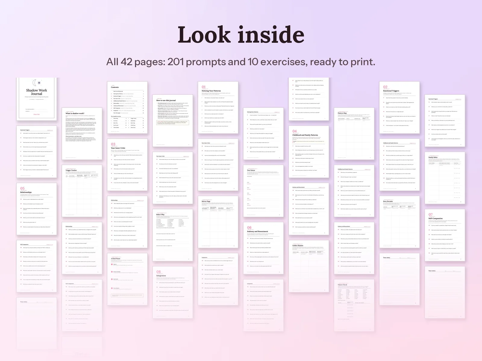Shadow Work Journal Prompts & Exercises: All 42 pages: 201 prompts and 10 exercises, ready to print