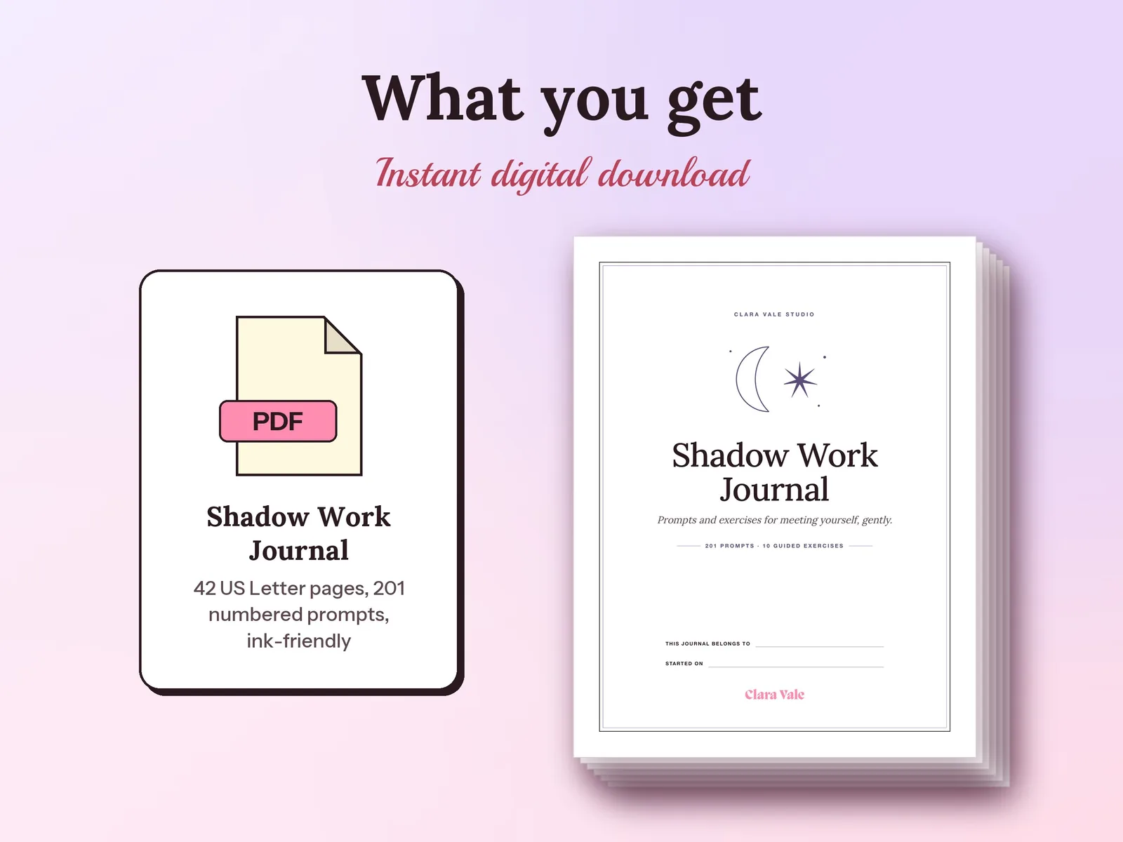 Shadow Work Journal Prompts & Exercises: what you get in the download