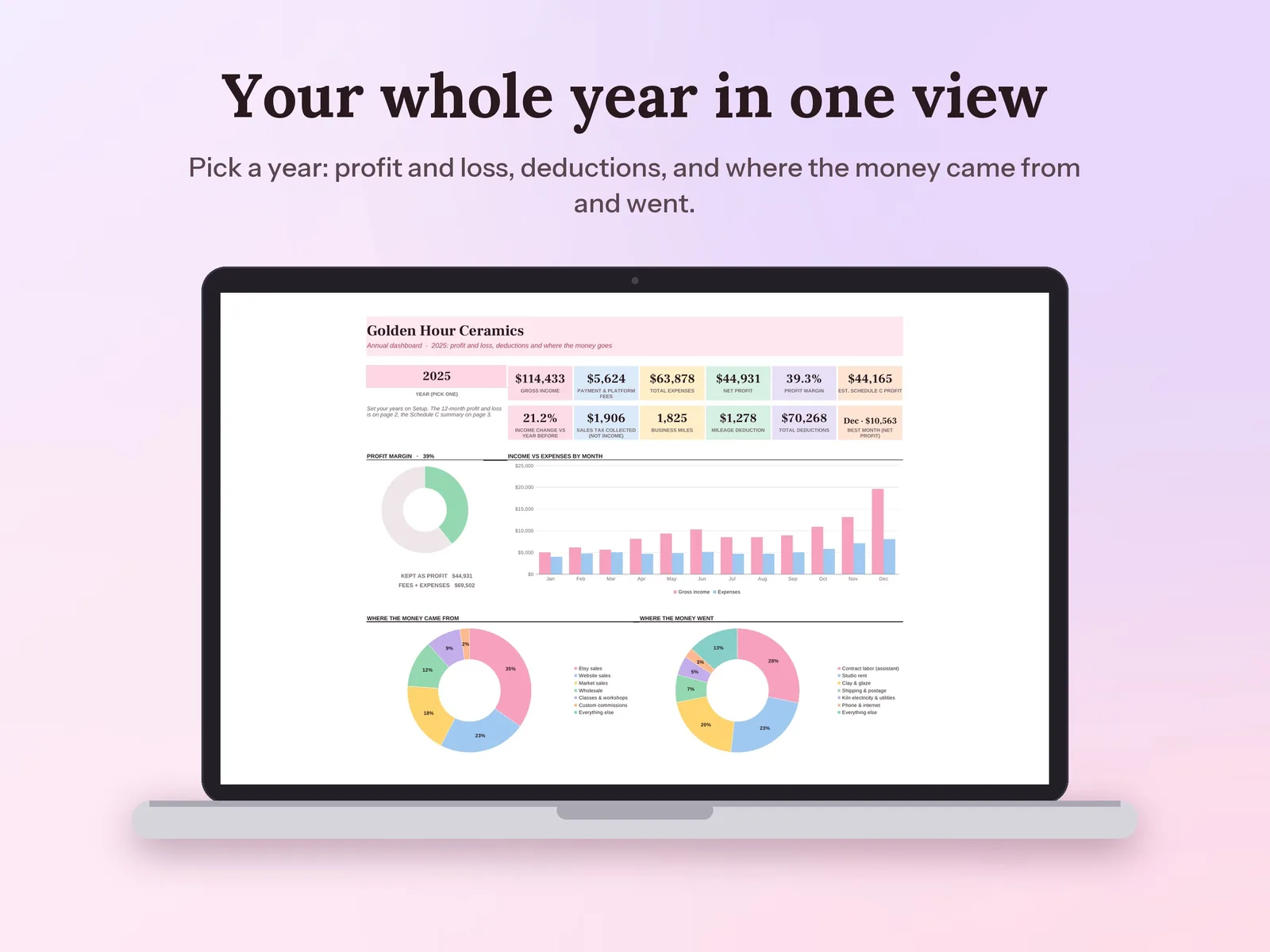 Bookkeeping Spreadsheet & Profit and Loss Tracker: Your whole year in one view