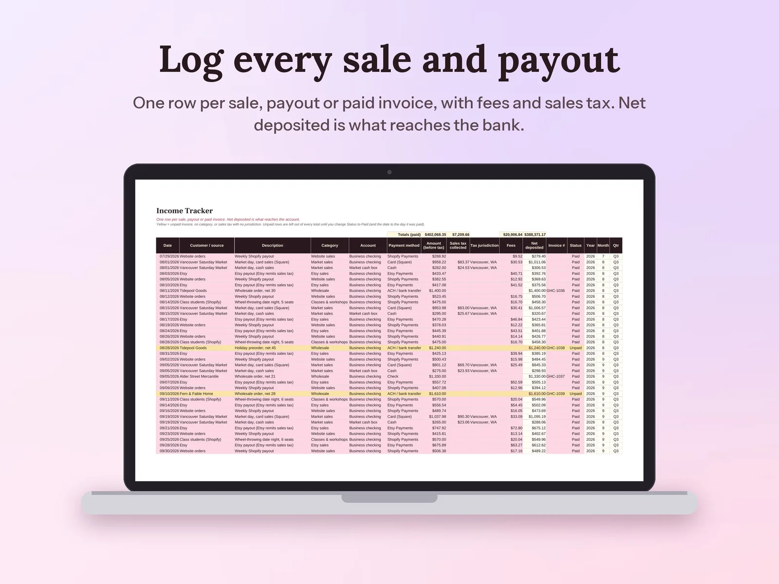 Bookkeeping Spreadsheet & Profit and Loss Tracker: Log every sale and payout