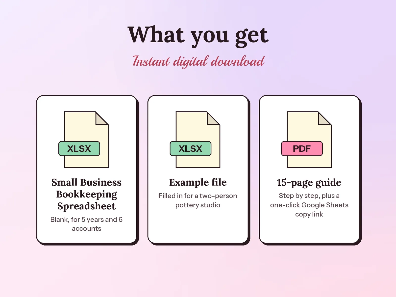 Bookkeeping Spreadsheet & Profit and Loss Tracker: what you get in the download