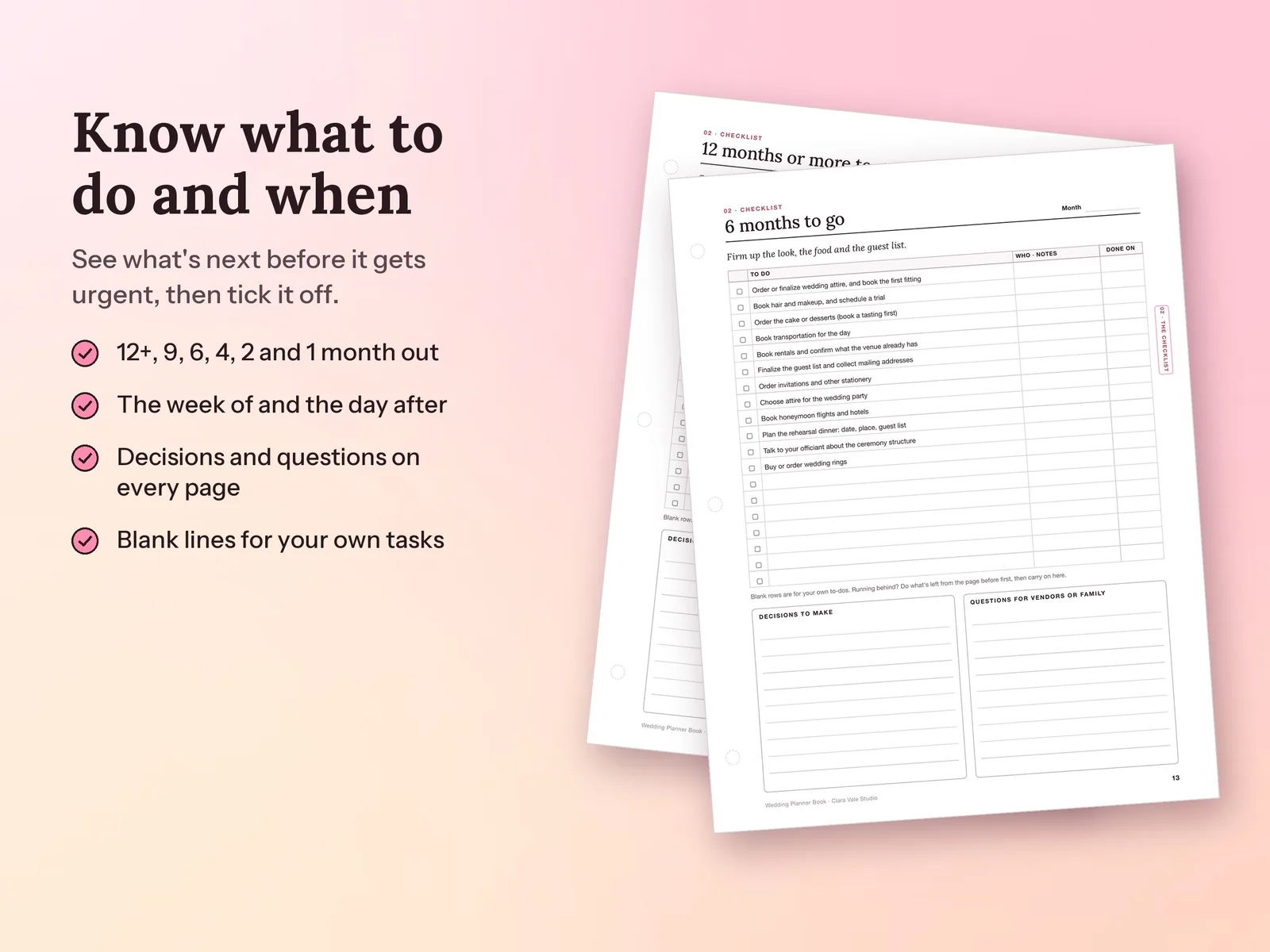 Printable Wedding Planner Book & Binder: Know what to do and when