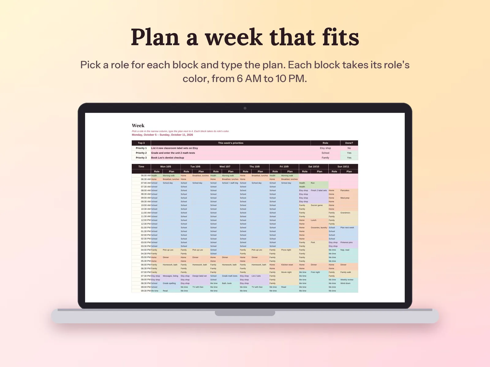 Weekly Planner Template & Time Tracker: Plan a week that fits