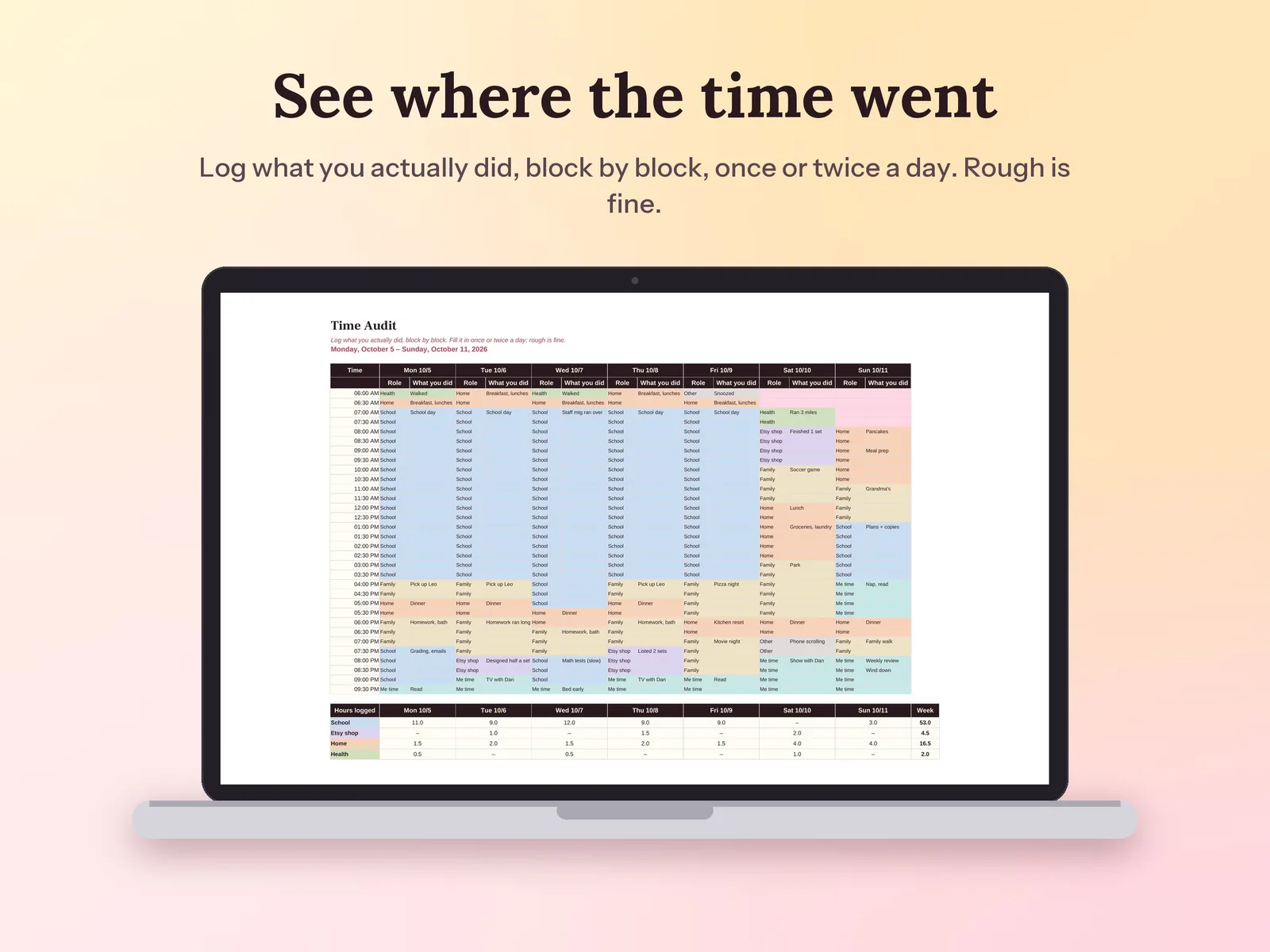 Weekly Planner Template & Time Tracker: See where the time went