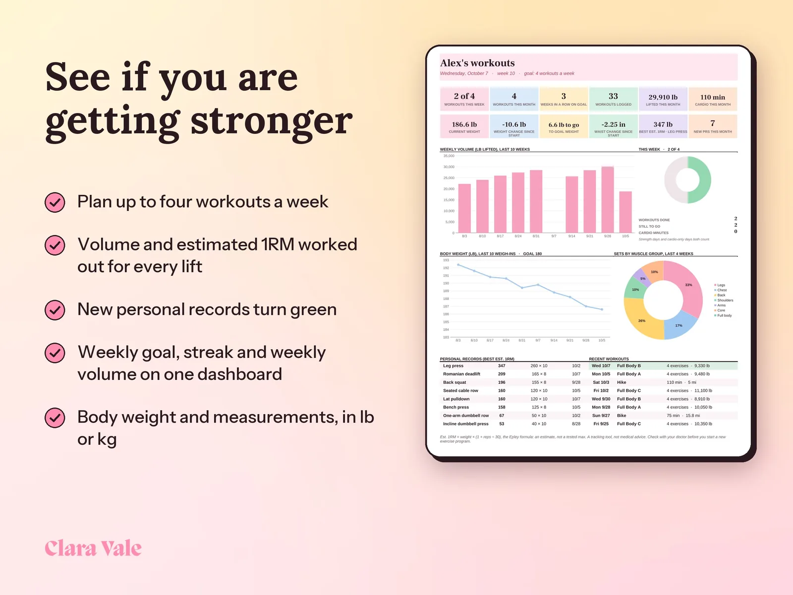 Workout Planner & Fitness Tracker Spreadsheet: See if you are getting stronger