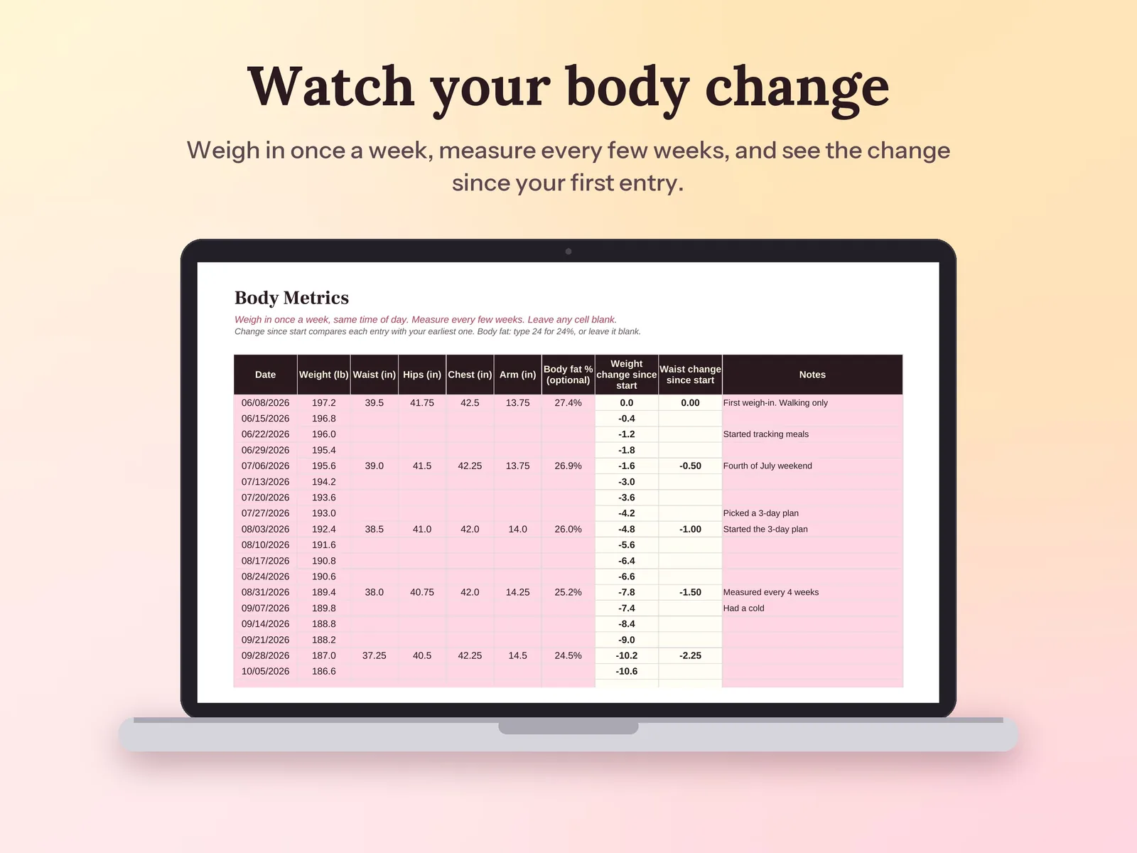 Workout Planner & Fitness Tracker Spreadsheet: Watch your body change