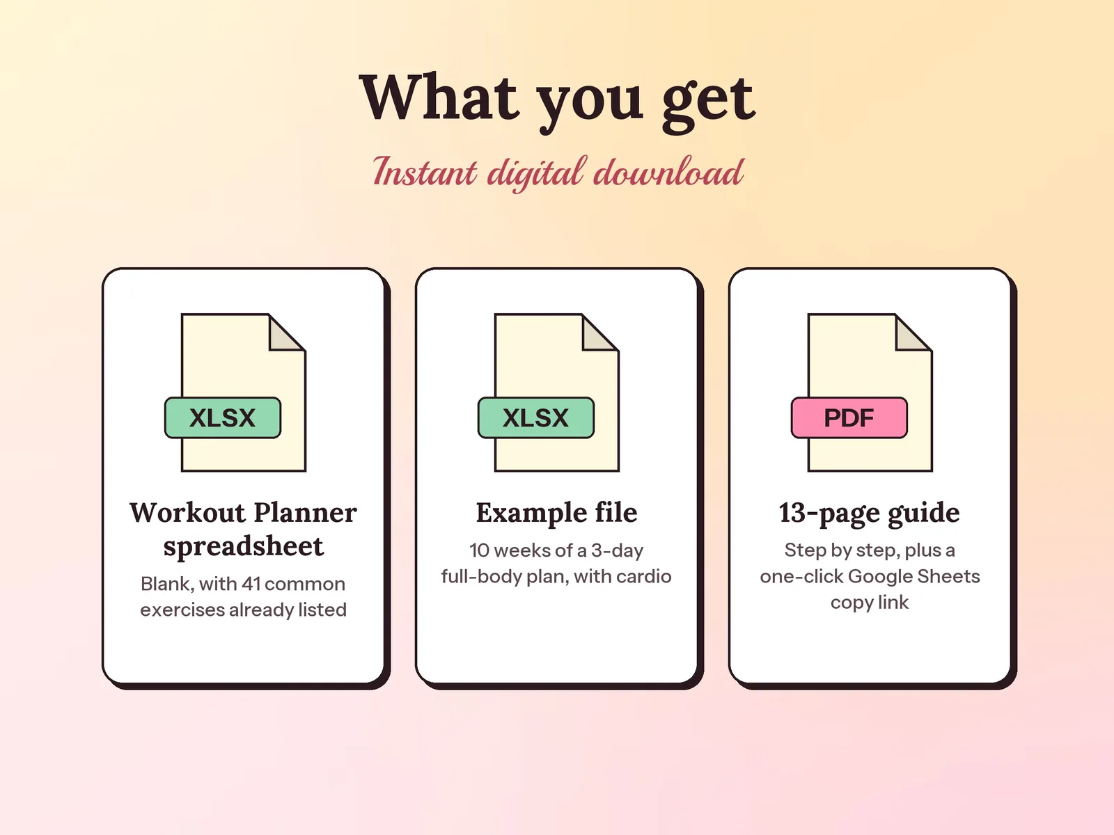 Workout Planner & Fitness Tracker Spreadsheet: what you get in the download