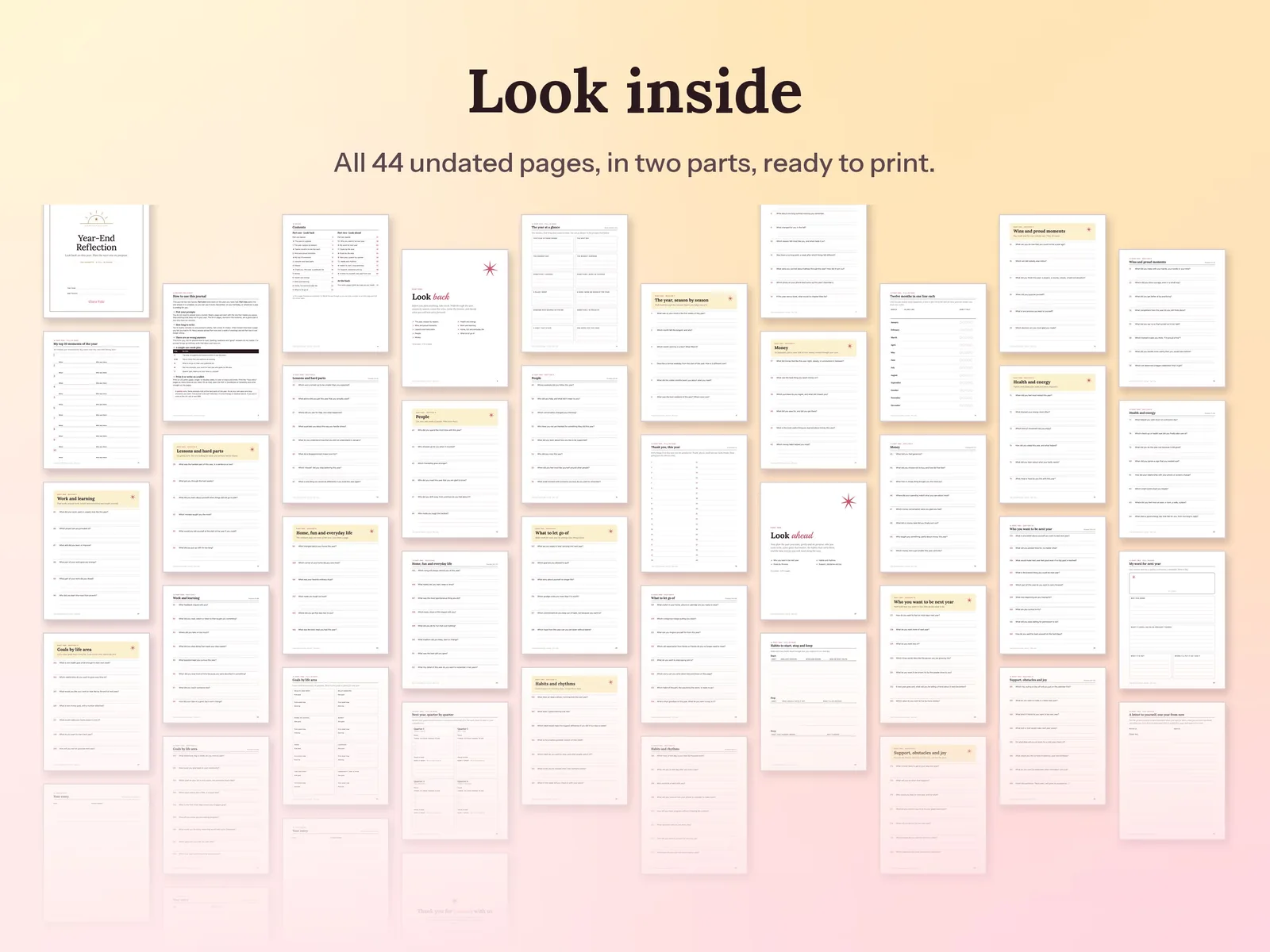 Year-End Reflection Questions & New Year Prompts: All 44 undated pages, in two parts, ready to print